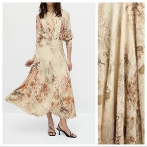 Massimo Dutti Cream and Brown Floral Midi Dress